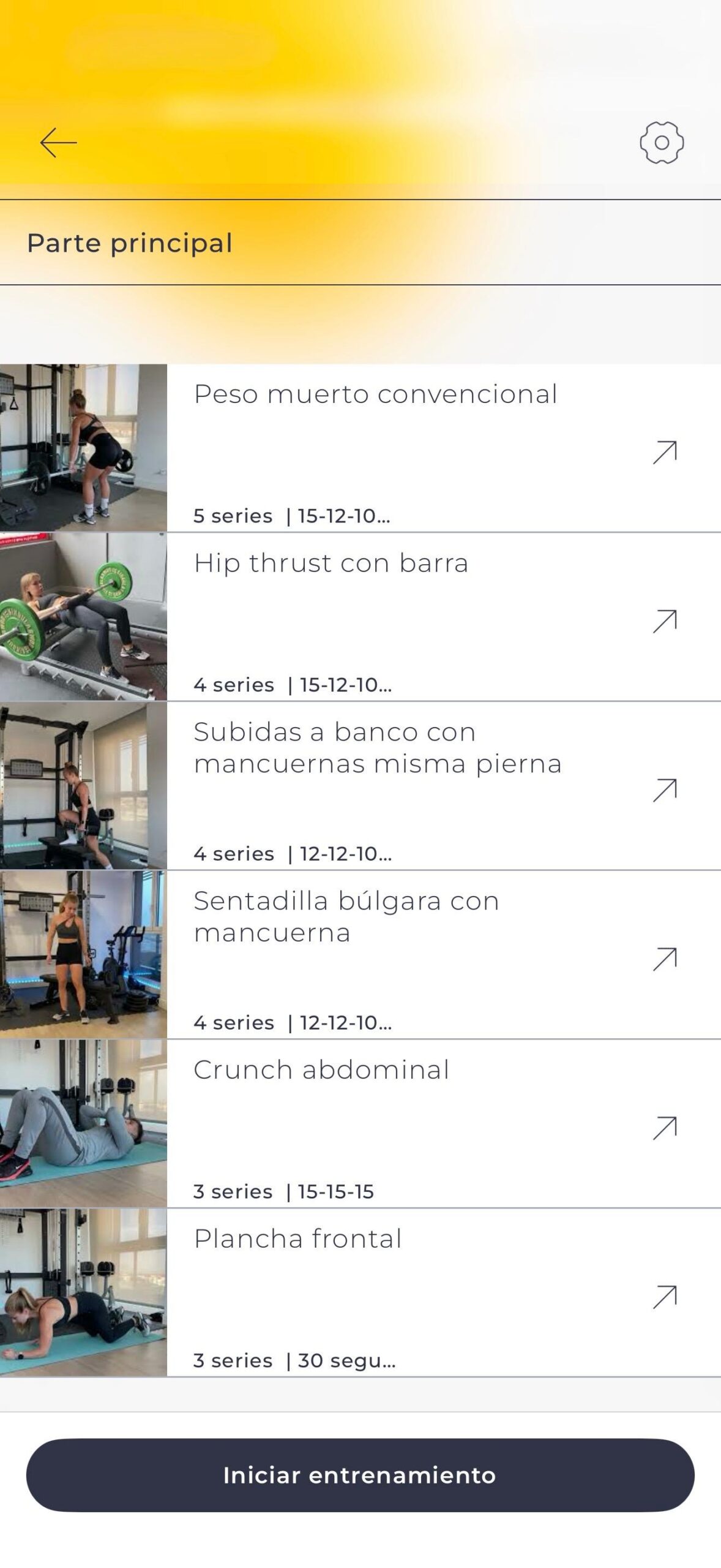 Sesión de entreno en la app Mioo